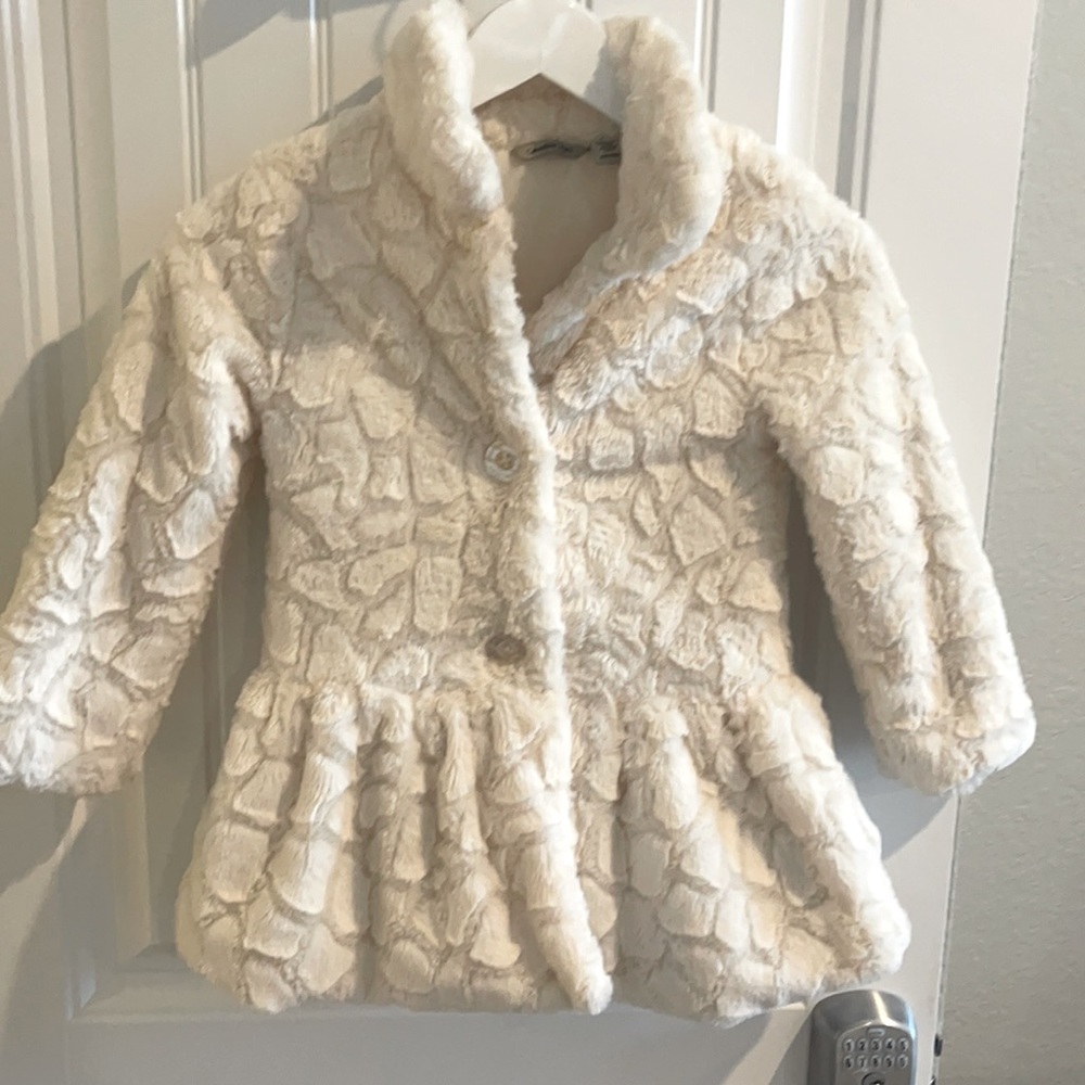 Girls size 6 faux fur peplum coat